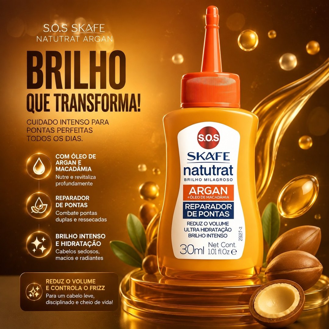 Skafe Reparador De Pontas Natutrat Sos Brilho Milagroso Argan + Macadâmia 30Ml