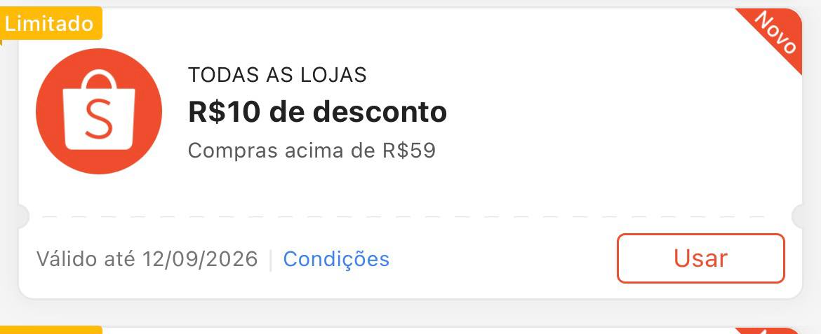 Cupom R$ 10 a partir de R$ 59 - Shopee