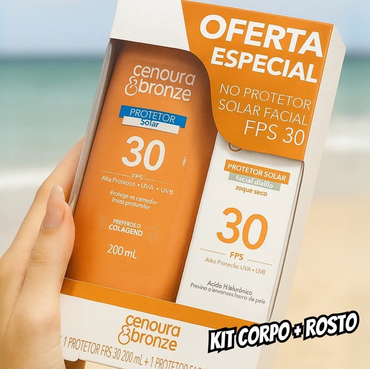 Cenoura e Bronze Kit Protetor Solar Corpo FPS 30 200ml + Facial FPS 30 50g, Cor: Branco