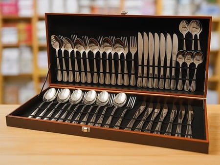 Faqueiro de Luxo Inox Casitaa com Caixa de Madeira - 42 Peças