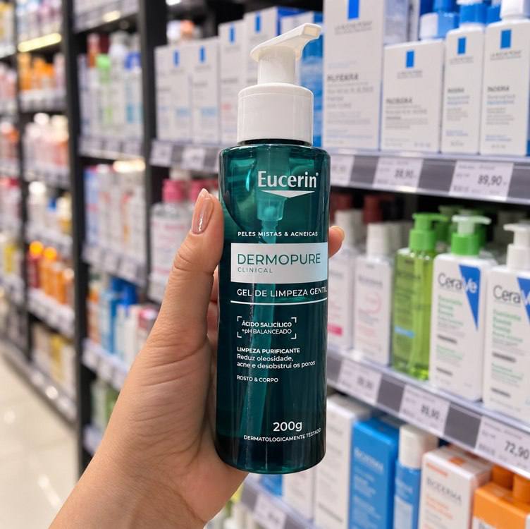 EUCERIN Dermopure Clinical Gel de Limpeza Gentil 200ml, Redução da oleosidade e acne, Desobstrui os poros