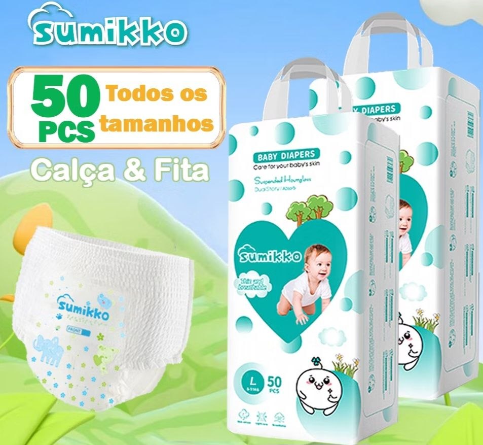 SUMIKKO 50 e 100 unidades Infantil Calça Fraldas Ajustável total max Baby P/M/G/XG/XXG/XXX...