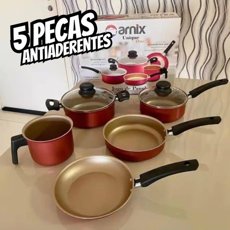 Conjunto De Panelas Antiaderente Vermelho 5 Peças Arnix