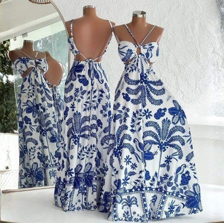 Vestido Ester Feminino Longo Floral Recorte Na Cintura