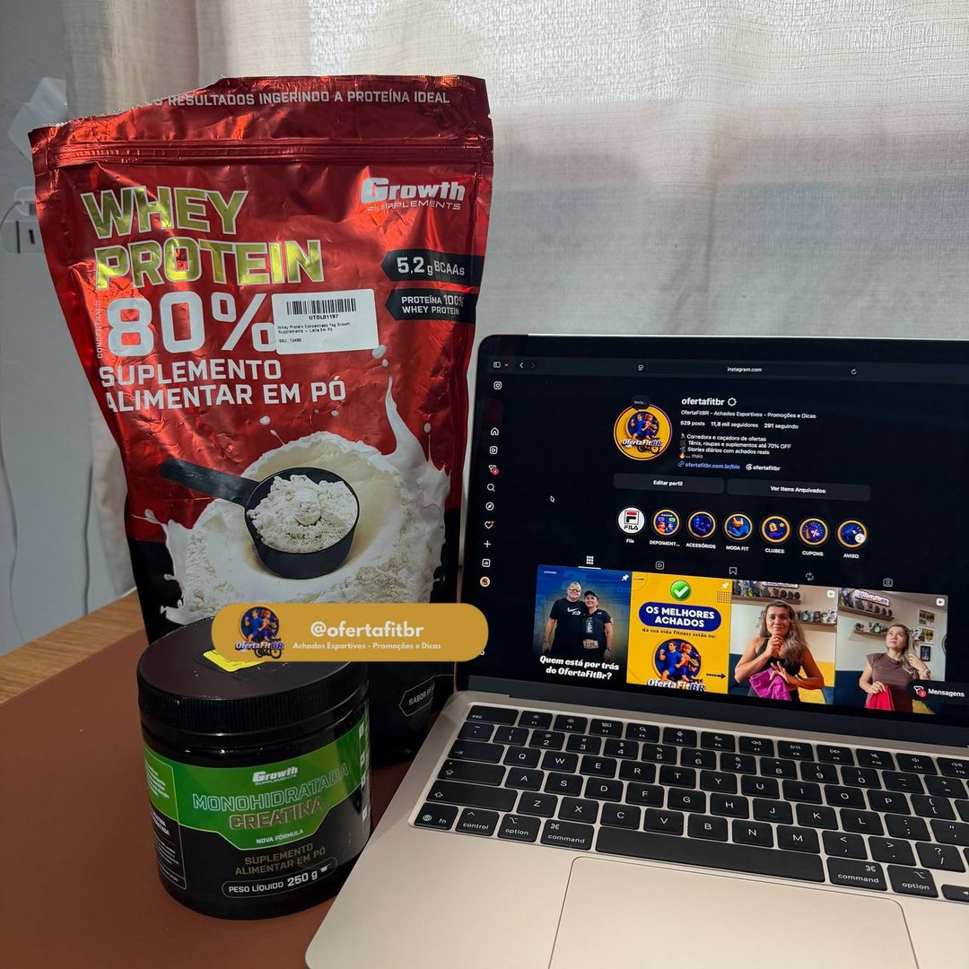 Kit Growth: Whey Protein Concentrado Leite Em Pó 1kg + Creatina Monohidratada Sem Sabor 25...