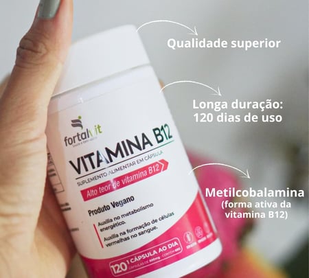 Vitamina B12 Ativa (metilcobalamina) Longa Duração: 4 Meses de Uso, Cápsulas Vegana, 120 C...