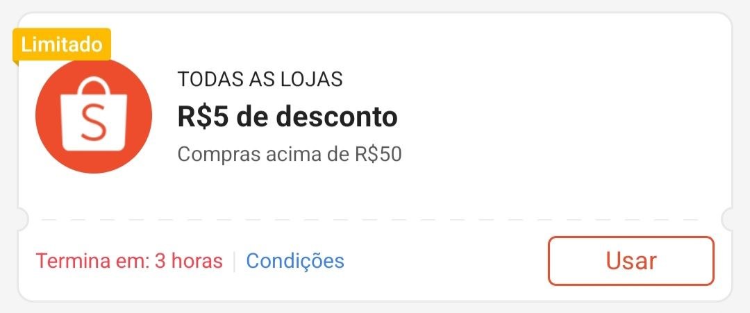 Cupom R$ 5 a partir de R$ 50 - Shopee