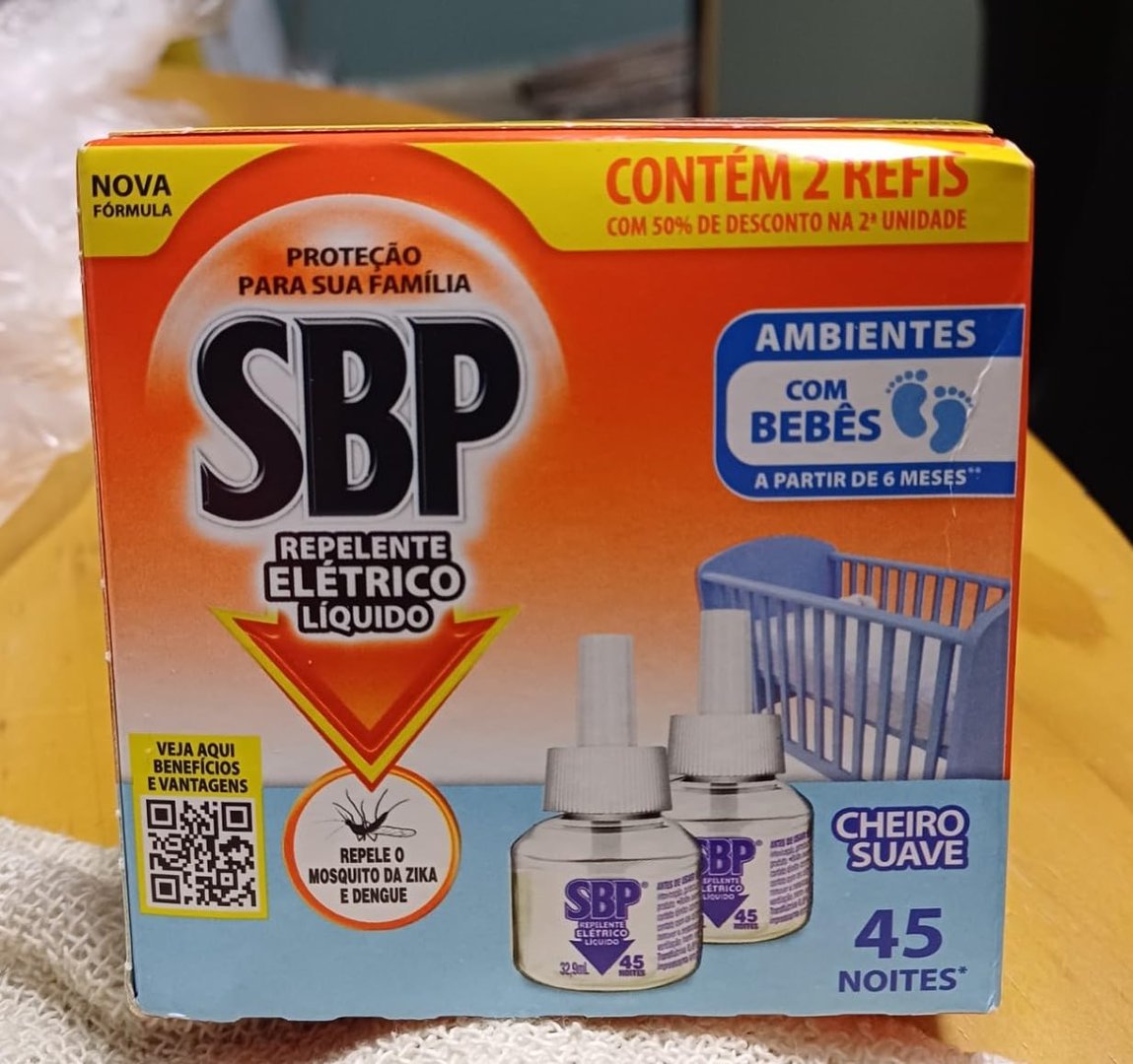 Repelente Elétrico Líquido SBP 45 Noites Cheiro Suave com 2 unidades de 32.9ml