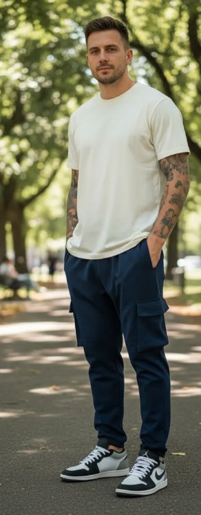 Calça Jogger Cargo Masculina Milimétrica Preta 4 Bolsos