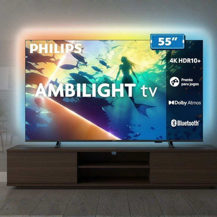 PHILIPS, Smart TV Ambilight 55" 4K, 55PUG8100/78, Comando de Voz, HDR10+/Dolby Atmos, VRR/...