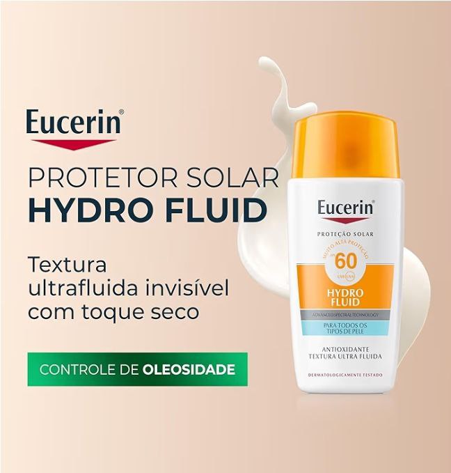 EUCERIN Protetor Solar Facial Ultra Fluido FPS 60 50ml, Hydro Fluid, Antioleosidade, Antio...
