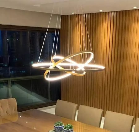 Pendente Lustre Luminária Teto 3 Aros Arcos Led Dourado