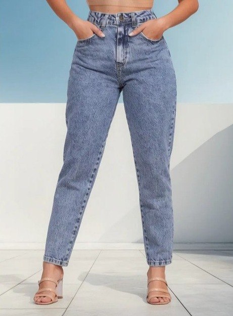 🤓Calça Mom Jeans Feminina Cintura Alta Marmorizada