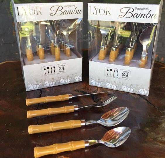 Jogo de Talheres Faqueiro 24 Peças Faca Garfo Colher e Colheres de Sobremesa Em Aço Inox d...