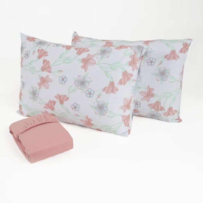 Jogo de Cama 03 Peças com Lençol Queen com Elástico em Malha 100% Algodão