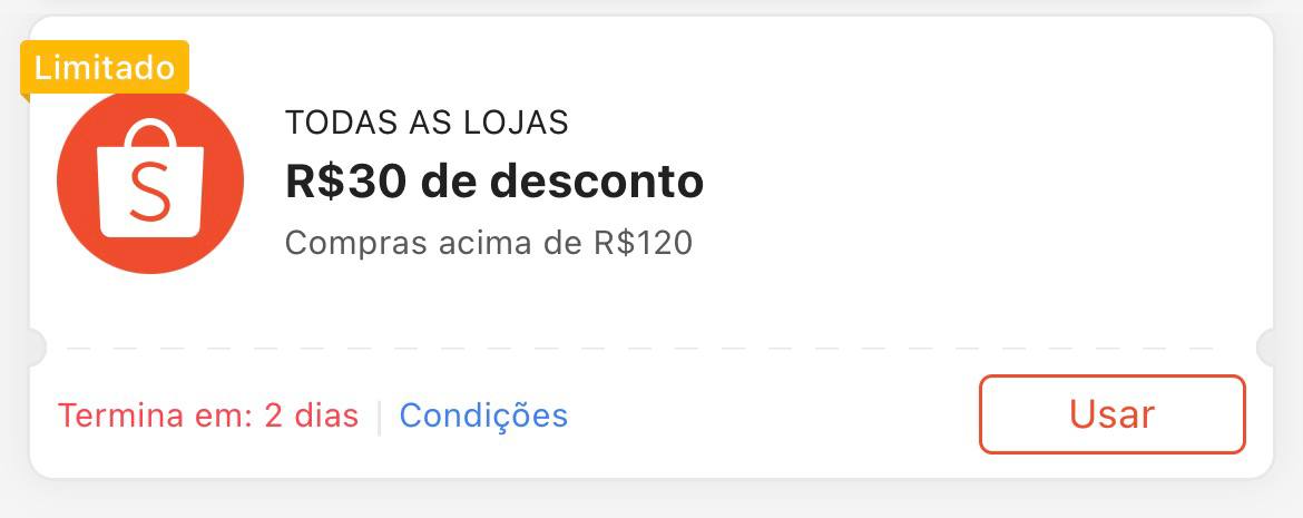 Cupom R$ 30 a partir de R$ 120 - Shopee