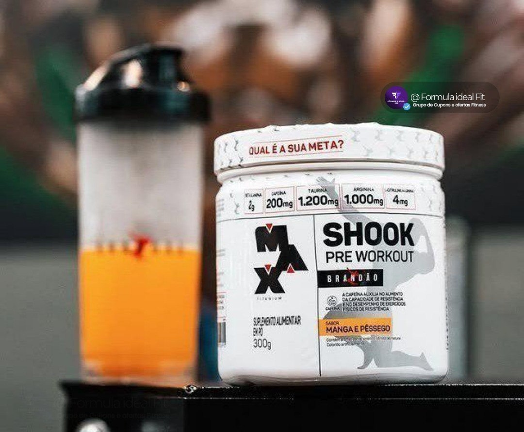 Pré-Treino Max Titanium Shook Brandão, Manga e Pêssego, 300g