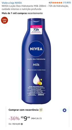 NIVEA Loção Deo-Hidratante Milk 200ml - 72h de hidratação, cuidado intenso e nutrição prof...