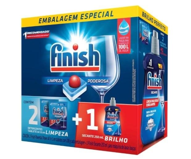 Kit Finish 2 Detergente Power Ball 13 Tabs + Secante Lava Louça 250mL