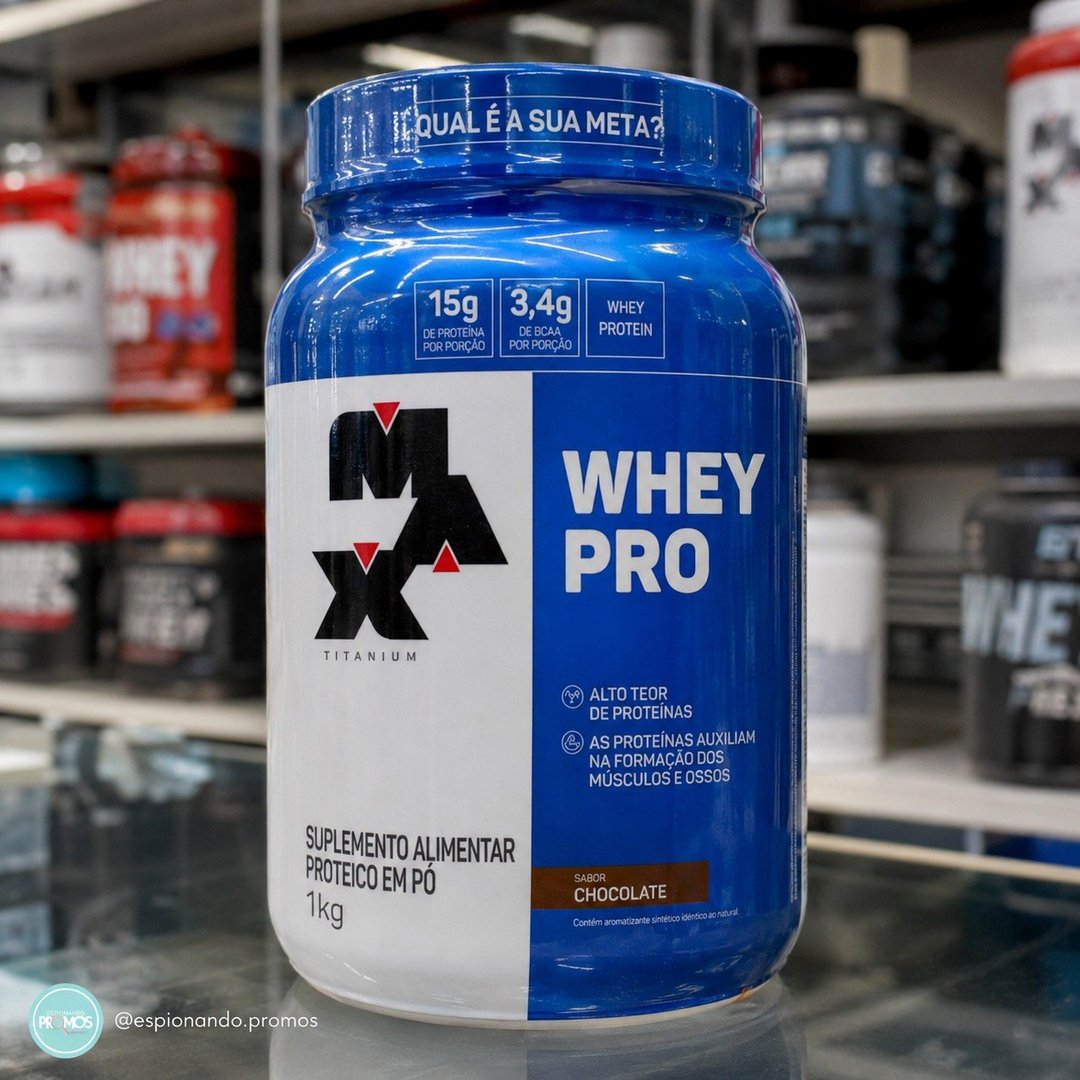 Whey Protein 1kg Whey Pro Max Titanium Sabor Chocolate Bcaa E Aminoácidos