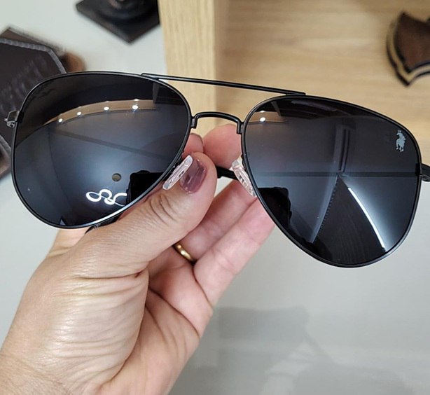 Óculos de Sol Aviador Unissex Polo London Club, Armação em Metal Stainless Stell (preto)