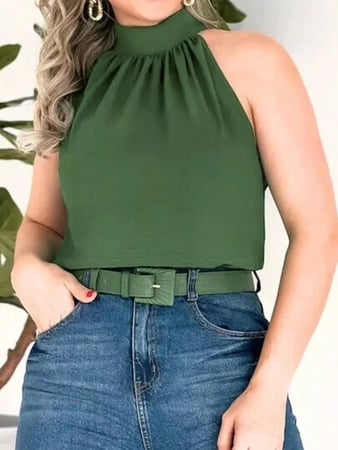 Regata Blusa Gola Alta Franzido Duna MODA 2024 PRA VERAO