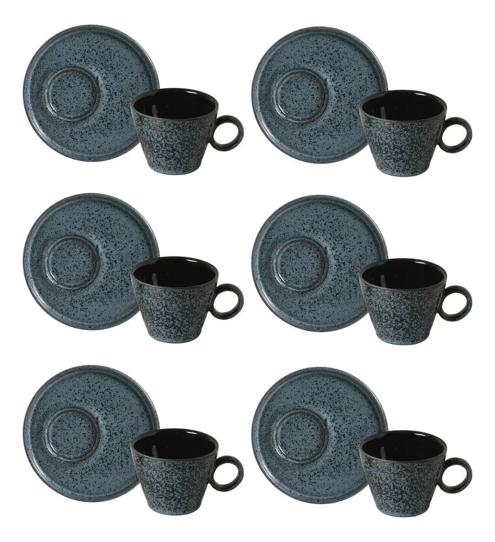 Conjunto 6 Xícara De Chá Porto Brasil Cerâmica Avant Garde Azul Neo Night Sky