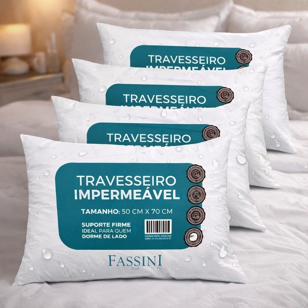 4 Travesseiros Antialérgico Impermeável 50x70 Super Macio Branco