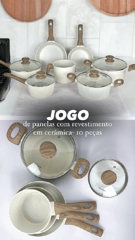 🤓Jogo de Panelas 10 Peças Vanilla Cerâmica Tripla Camada Antiaderente Soft Touch Compatív...