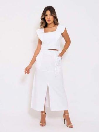 Conjunto Feminino Cropped e Saia Alfaiataria Marrant Claire de Lune Mode