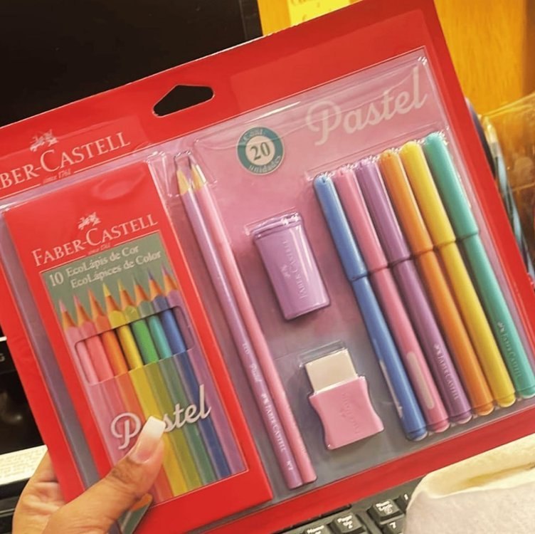 Kit Tons Pastel, Faber-Castell, KIT/PASTEL, Lápis de Cor + Canetinhas + Borracha + Apontador + Grafite
