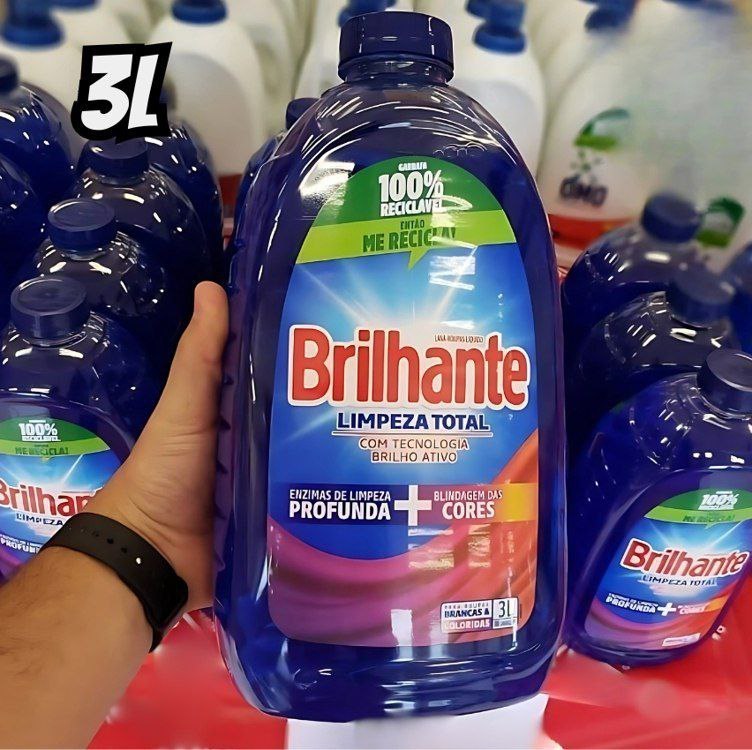 Sabão Líquido Lava Roupas Brilhante Limpeza Total 3L