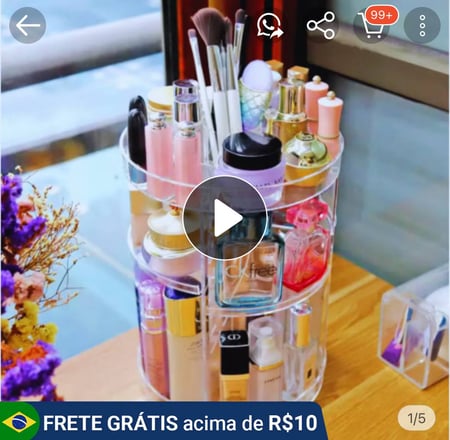 Organizador de Maquiagem e Cosméticos Acrílico Giratório 360º Modelo Liso