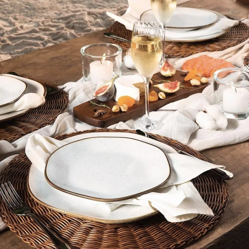 Aparelho de Jantar e Chá Ryo Maresia 20 Peças Off White e Marrom Oxford