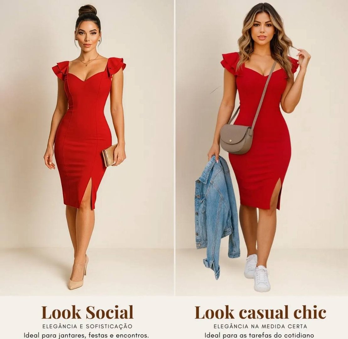 Vestido Mídi Feminino Babados Festa Casual Elegante Premium