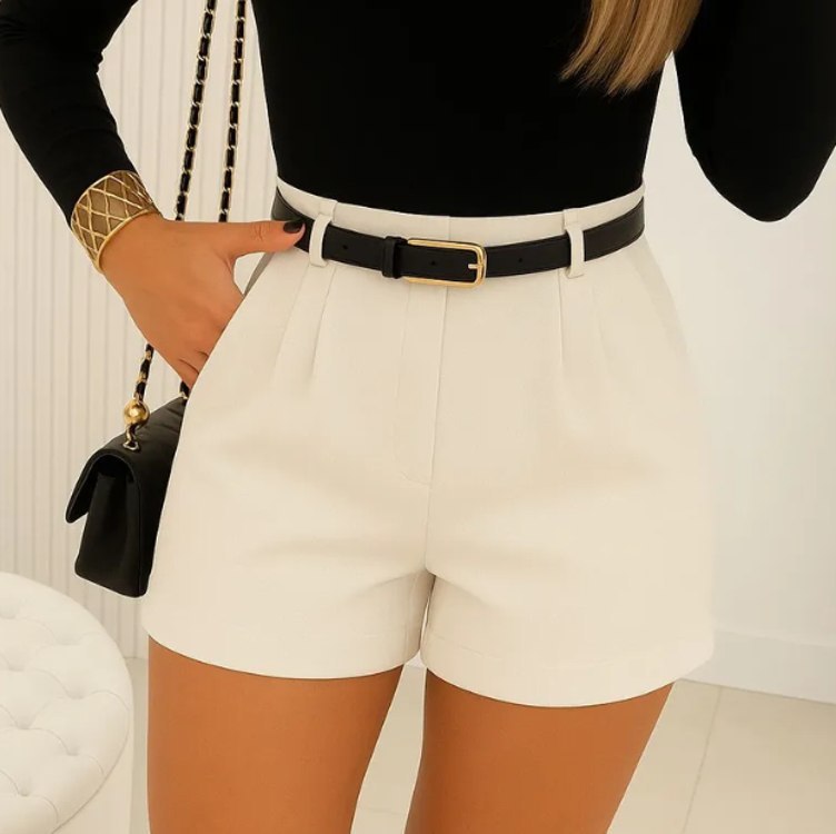 Short Alfaiataria Feminino Com Bolso E Zíper Na Lateral Branco Lisa M