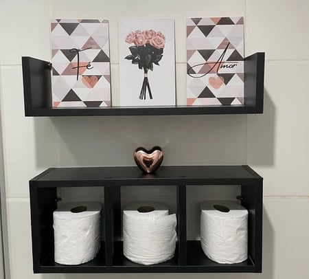 Conjunto Nicho + Prateleira 2 Peças para Decoração Banheiro Quarto Bebê Mdf Preto Branco
