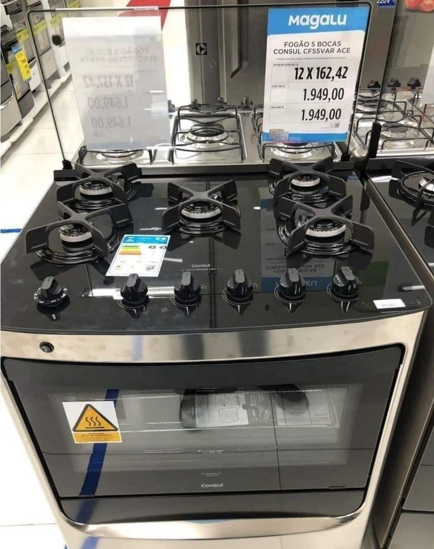 Fogão Consul 5 bocas Inox Trempes de Ferro Fundido Acendimento Automatico - Bivolt