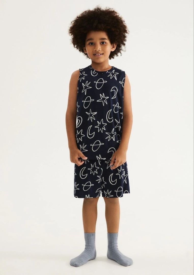 Pijama curto infantil menino em algodão - azul