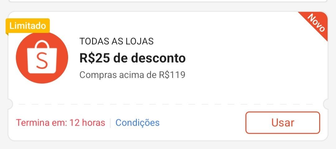 Cupom R$ 25 a partir de R$ 119 - Shopee