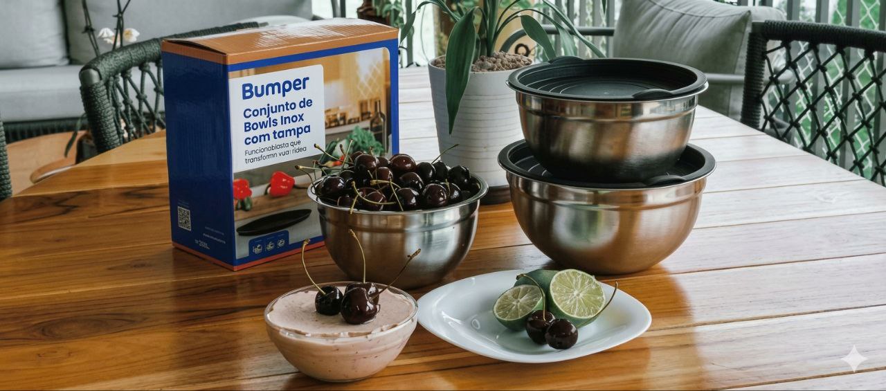 Conjunto De Bowls Tigela de Inox Com Tampa Bumper