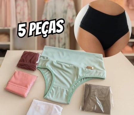 5 Calcinhas Cintura Alta Calcinha Cós Duplo 