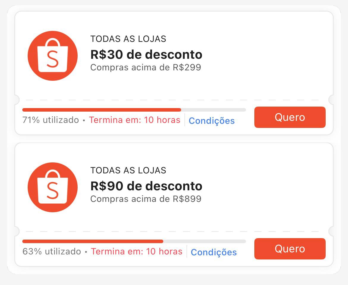 Cupons Liberados Shopee