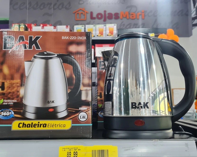 Chaleira Elétrica Bak Premium Desligamento Automático Aço Inoxidável 1,8 Litros Base Girat...