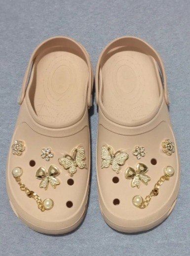 Babuche Feminina Kit Botons Correntinha Sandália Estilo