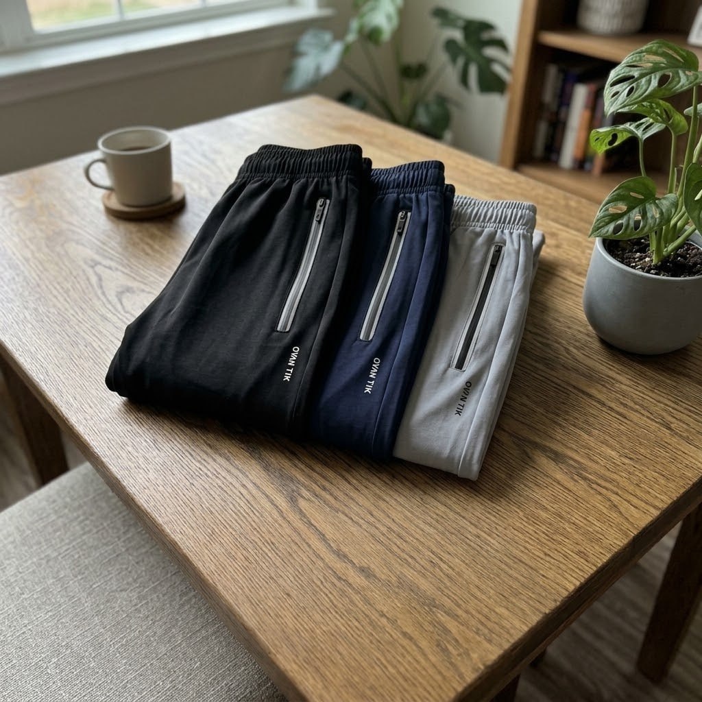 Kit 3 Calças Masculina Tactel Bolsos Com Zíper Leve Premium Preto | Azul | Cinza Lisa G