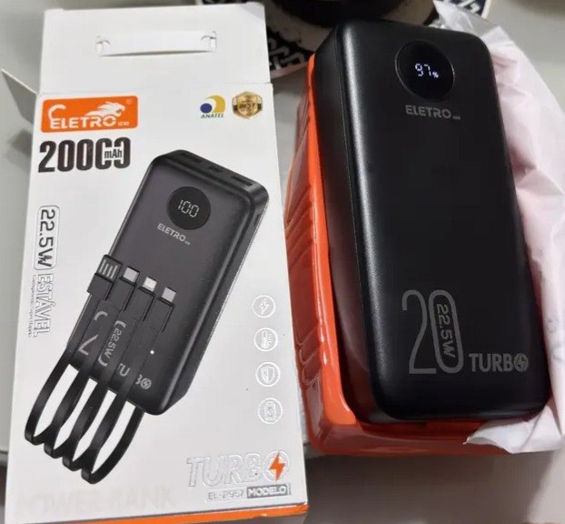 Carregador Portátil Davely Power Bank 20000mah Turbo Para Samsung, iPhone E Xiaomi Preto