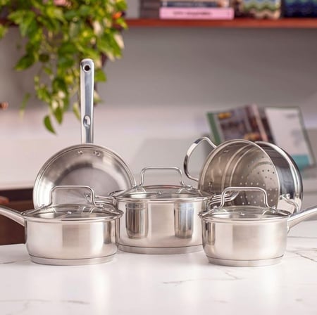 Brinox - Jogo de Panelas Aço Inoxidável Fundo Triplo 5 Peças Jasmin com Indução - Inox