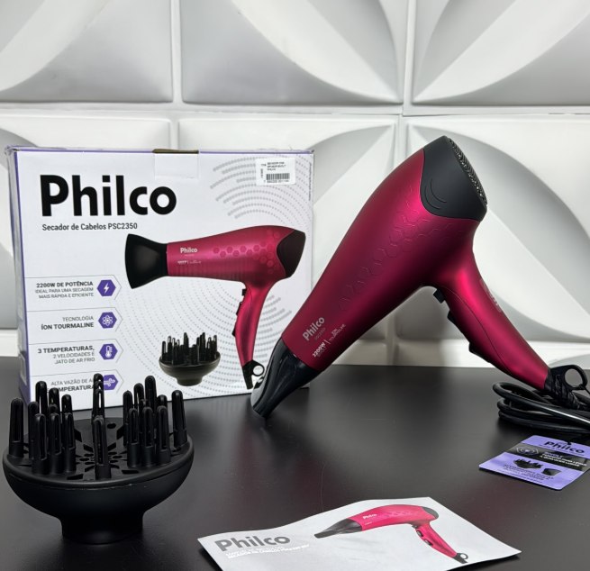 Secador De Cabelos Philco 2200w Íons Tourmaline Rosa 3 Temperaturas 2 Velocidades - Bivolt