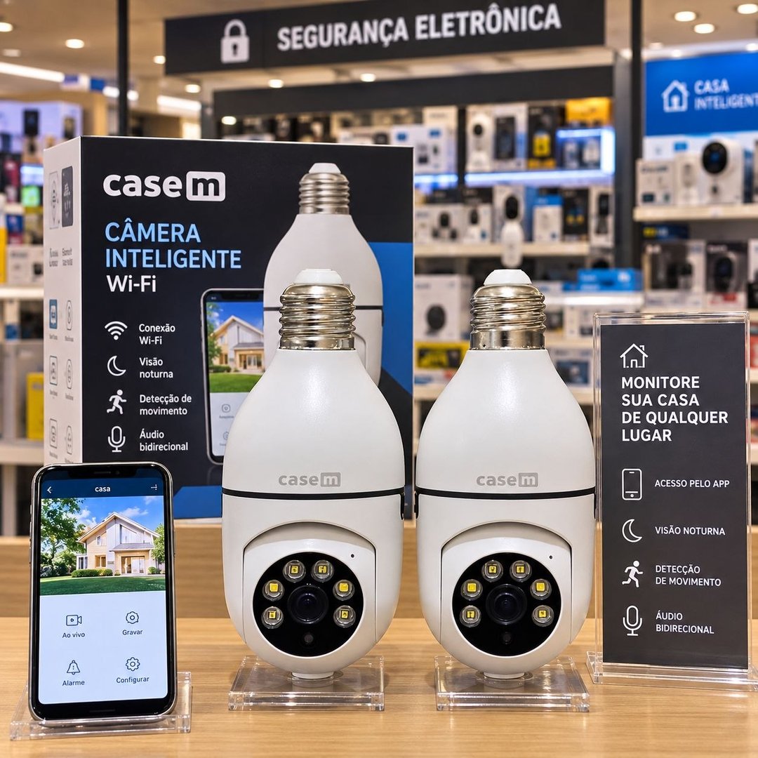 Kit 2 Câmeras Segurança 360º Jortan Wifi IP HD Visão Noturna Lâmpada